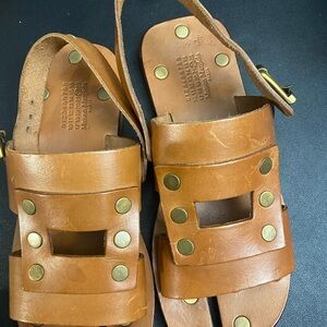 Brown Leather Sandals with Brass Accents